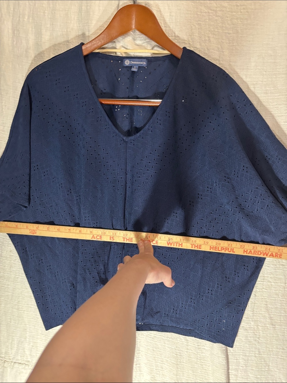 Democracy Navy Eyelet Tie-Front Blouse - Picture 5 of 8